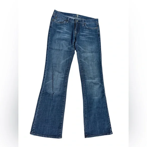 7 For All Mankind Blue Flare Jeans with gold sequin pocket embellishment size 28 - Picture 2 of 13